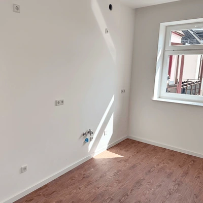 Küchenbereich der 3-Zimmer-Wohnung in Leipzig-Plagwitz – Anschlüsse vorbereitet Küchenbereich der 3-Zimmer-Wohnung in Leipzig-Plagwitz mit vorbereiteten Anschlüssen